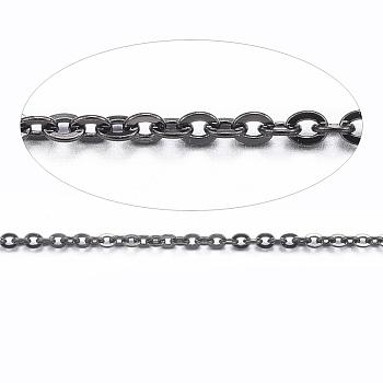 304 Stainless Steel Cable Chains, Soldered, with Spool, Flat Oval, Electrophoresis Black, 1.5x1.3x0.3mm, about 32.8 Feet(10m)/roll