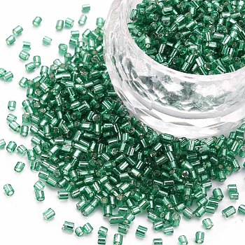 Glass Bugle Beads, Silver Lined, Sea Green, 1.8~2.2x1.8~2mm, Hole: 0.8~0.9mm, about 15000pcs/pound