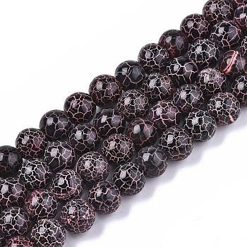 Natural Fire Crackle Agate Beads Strands, Dyed, Round, Indian Red, 8x7.5~8mm, Hole: 1mm, about 48~49pcs/strand, 14.3 inch