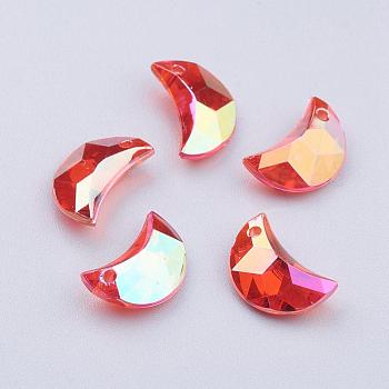 Transparent Acrylic Charms, AB Color Plated, Moon, Faceted, Red, 11x7x4mm, Hole: 0.5mm