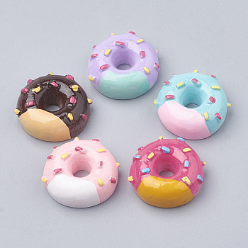 Resin Decoden Cabochons, Donut, Imitation Food, Mixed Color, 21x9mm