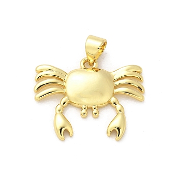 Brass Pendants, Crab Charms, Lead Free & Cadmium Free, Real 18K Gold Plated, 18x22.5x2.8mm, Hole: 4x3.5mm