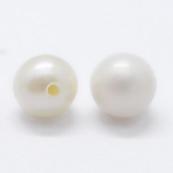 Natural Cultured Freshwater Pearl Beads, Grade 3A, Half Drilled, Round, Floral White, 6mm, Hole: 0.8mm