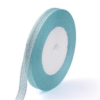 Glitter Metallic Ribbon, Sparkle Ribbon, with Silver Metallic Cords, Valentine's Day Gifts Boxes Packages, Light Sky Blue, 1/4 inch(6mm), about 33yards/roll(30.1752m/roll), 10rolls/group
