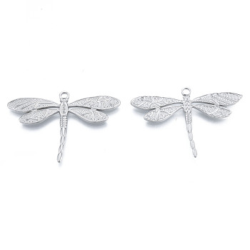 304 Stainless Steel Pendant Rhinestone Settings, Dragonfly, Stainless Steel Color, Fit For 1.2mm Rhinestone, 34.5x50x2mm, Hole: 3mm