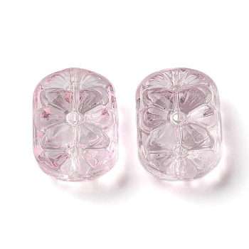 Transparent Glass Beads, Flower, Pink, 18x13x7.5mm, Hole: 1.2mm, about 10pcs/bag