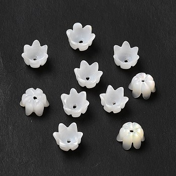 Natural Freshwater Shell Bead Caps, 6-Petal, Flower, Seashell Color, 7x4.5mm, Hole: 1mm