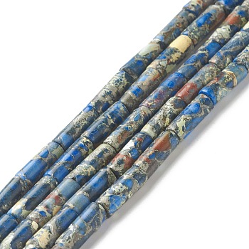 Natural Imperial Jasper Beads Strands, Dyed, Column, Dodger Blue, 14x5mm, Hole: 1mm, about 29pcs/strand, 15~15.12 inch(38.1~38.4cm)