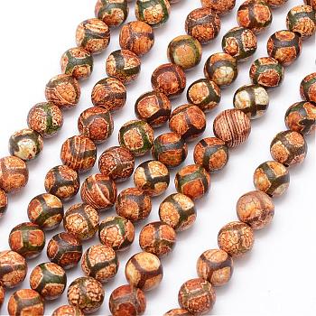 Tibetan Style Turtle Back Pattern dZi Beads, Natural Weathered Agate Bead Strands, Round, Dyed & Heated, Camel, 8mm, Hole: 1mm, about 47pcs/strand, 15 inch
