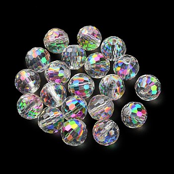 Half Rainbow Plated Glass Beads, Faceted Round, Clear, 10x9mm, Hole: 1.5mm