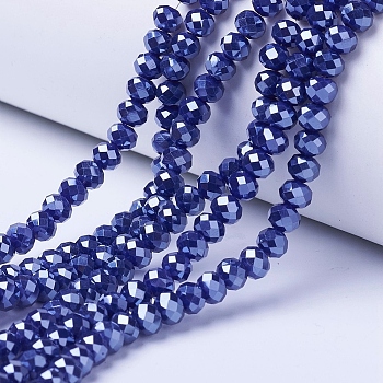 Electroplate Glass Beads Strands, Pearl Luster Plated, Faceted, Rondelle, Midnight Blue, 3x2mm, Hole: 0.8mm, about 165~169pcs/strand, 15~16 inch(38~40cm)