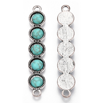 Alloy Connector Charms, with Synthetic Turquoise, Rectangle, Cadmium Free & Lead Free, Antique Silver, 49x9x4mm, Hole: 2.5mm