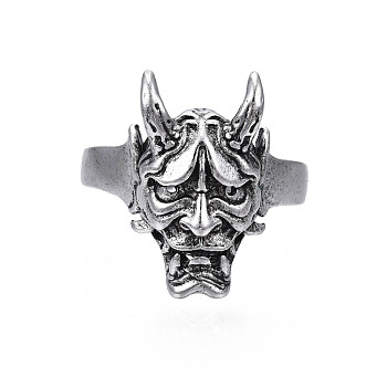 Alloy Devil Mask Shape Open Cuff Ring for Men Women, Cadmium Free & Lead Free, Antique Silver, US Size 9 1/4(19.1mm)