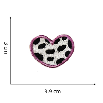 Computerized Embroidery Cloth Self-adhesive/Sew on Patches, Costume Accessories, Heart, Cow Pattern, 30x39mm