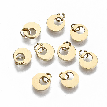 304 Stainless Steel Charms, Laser Cut, with Jump Rings, Round Ring, Real 14K Gold Plated, 6x1mm, Jump Ring: 3.5x0.5mm, 2.5mm inner diameter