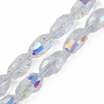 Electroplate Transparent Glass Beads Strands, Faceted, Bell, Clear AB, 8x7mm, Hole: 1mm, about 94~100pcs/strand, 25.20 inch(64cm)