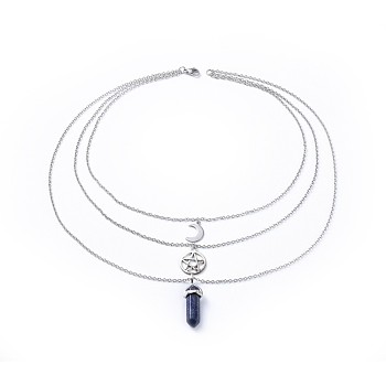 Bullet Natural Lapis Lazuli Pendant Tiered Necklaces, with Tibetan Style Alloy Findings and 304 Stainless Steel Findings, Packing Box, 16.4 inch(41.8cm), 2mm