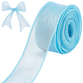 Polyester Ribbon, for Flower Gift Packing or Costume Decoration, Light Blue, 1-5/8 inch(40mm), about 10m/roll
