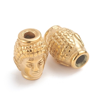 Buddhist 304 Stainless Steel Beads, Buddha Head, Golden, 15x11.5x10.5mm, Hole: 3.2mm