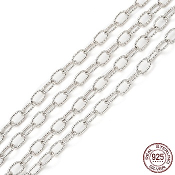 Rhodium Plated 925 Sterling Silver Cable Chains, Soldered, Platinum, Link: 5.5x3.5x0.5mm