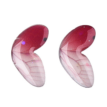 Transparent Epoxy Resin Cabochons, with Sequins, Wing, FireBrick, 20x10.5x2mm
