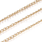 304 Stainless Steel Twisted Chains, Curb Chains, Soldered, with Spool, Ion Plating(IP), Real 18K Gold Plated, 4x3x0.6mm, about 32.8 Feet(10m)/roll(CHS-H007-25G-A)