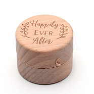 Wooden Ring Boxes, Column with Word Happily Ever After, BurlyWood, 5x4cm(OBOX-WH0006-11B)