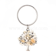Chip Natural Citrine Keychain, with Antique Silver Plated Alloy Pendants and 316 Surgical Stainless Steel Split Key Rings, Tree, 55mm(KEYC-JKC00219-03)
