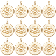Alloy Pendants, Flat Round with Lotus, Lead Free & Nickel Free & Cadmium Free, Matte Gold Color, 20x15x4.5mm, Hole: 1.5mm, 20pcs/box(FIND-SC0006-14)