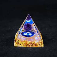 Resin Orgonite Pyramid Home Display Decorations, with Natural Amethyst/Natural Gemstone Chips, Constellation, Libra, 50x50x50mm(G-PW0004-57K)