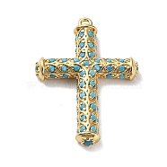 Rack Plating Brass Micro Pave Cubic Zirconia Pendants, Cross Charms, Long-Lasting Plated, Cadmium Free & Lead Free, Real 18K Gold Plated, 29x21x4mm, Hole: 1.4mm(KK-Q786-04G)