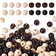Natural Wood Beads, Dyed, Round, Mixed Color, 12mm, Hole: 2.5mm, 12x10.5mm, Hole: 3mm, 400pcs/set(WOOD-CD0001-02)