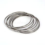 304 Stainless Steel Buddhist Bangle Sets, Stainless Steel Color, 64mm, about 7pcs/set(BJEW-O115-63)