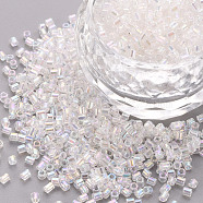 Glass Bugle Beads, Transparent Colours Rainbow, Clear, 2.5~3x2mm, Hole: 0.9mm, about 15000pcs/pound(SEED-S032-10A-161)