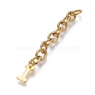 304 Stainless Steel Chain Extender, with Cable Chain and Letter Charms, Golden, Letter.I, 67.5mm, Link: 8x6x1.3mm, Letter I: 11x5.5x0.7mm(X-STAS-K206-09G-I)