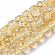 Transparent Spray Painted Glass Bead Strands, with Golden Foil, Round, Gold, 4~5mm, Hole: 0.9~1.2mm, about 95~103pcs/Strand, 13.78 inch~14.88 inch(35~37.8cm)(GLAA-N035-03A-B08)