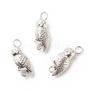 Tibetan Style Alloy Connector Charms, with 304 Stainless Steel, Owl, Antique Silver, 19.5x7x5mm, Hole: 3mm(PALLOY-JF01704)