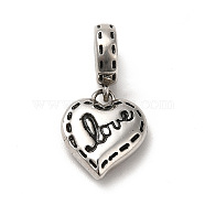 304 Stainless Steel European Dangle Charms, Large Hole Pendants, Heart with Word Love, Antique Silver, 21mm, Heart: 13x11x4mm, Hole: 4mm(STAS-F281-06AS)