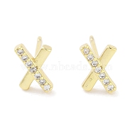 Brass Micro Pave Clear Cubic Zirconia Studs Earring, Letter X, Real 18K Gold Plated, 7x5mm(EJEW-S217-G13)