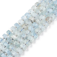 Natural Aquamarine Beads Strands, with Seed Beads, Heishi Beads, Flat Round/Disc, 6~6.5x3~3.5mm, Hole: 1mm, about 35~42pcs/strand, 7.09 inch~7.68 inch(18~19.5cm)(G-N327-07I)
