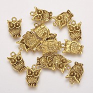 Zinc Tibetan Style Alloy Pendants, Halloween, Cadmium Free & Lead Free, Owl, Antique Golden Color, about 16mm long, 10mm wide, 3mm thick, hole: 1.5mm(X-PALLOY-A14923-AG-LF)