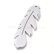 304 Stainless Steel Pendants, Manual Polishing, Laser Cut, Feather, Stainless Steel Color, 33.5x10.5x0.8mm, Hole: 1.2mm(STAS-L238-088B-P)