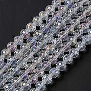 Electroplate Glass Bead Strands, AB Color Plated, Faceted(96 Facets), Round, Clear AB, 8mm, Hole: 1mm, about 72pcs/strand, 21.8 inch(EGLA-R040-8mm-15)