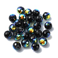 AB Color Plated Glass Beads, Faceted Round, Black, 8x7mm, Hole: 1.5mm(EGLA-P059-02A-AB13)
