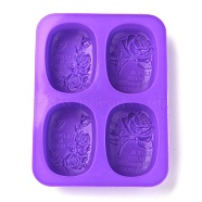 Rose Silicone Molds, Food Grade Molds, For DIY Cake Decoration, Candle, Chocolate, Candy, Soap, Purple, 184x137x27mm, Inner Diameter: 77x55mm(DIY-I059-04)