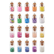 Glass Wishing Bottle Pendant Decorations, with Resin Rhinestone and Glass Micro Beads inside, Cork Stopper and Platinum Iron Screw Eye Pin Peg Bails, Mixed Color, 40pcs/box(GLAA-TA0001-09)