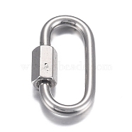 304 Stainless Steel Screw Carabiner Lock Charms, for Necklaces Making, Oval, Stainless Steel Color, 26x13x2mm, Screw: 7x4.5mm(STAS-H107-04B-P)