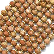 Natural Orange Garnet Beads Strands, with Seed Beads, Faceted, Lantern, 8~8.5x6.5~7mm, Hole: 0.6mm, about 44pcs/strand, 15.16''(38.5cm)(G-K389-E59-01)