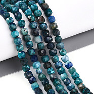 Natural Chrysocolla and Lapis Lazuli Beads Strands, Cube, Faceted, Dyed, 4~4.5x4~5x4~5mm, Hole: 0.9mm, about 92~93pcs/strand, 14.96~15.35''(38~39cm)(G-T141-65)