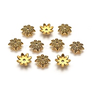 8-Petal Tibetan Style Alloy Flower Bead Caps, Cadmium Free & Lead Free, Antique Golden, 14x3.5mm, Hole: 2mm(X-TIBEB-2347-AG-LF)